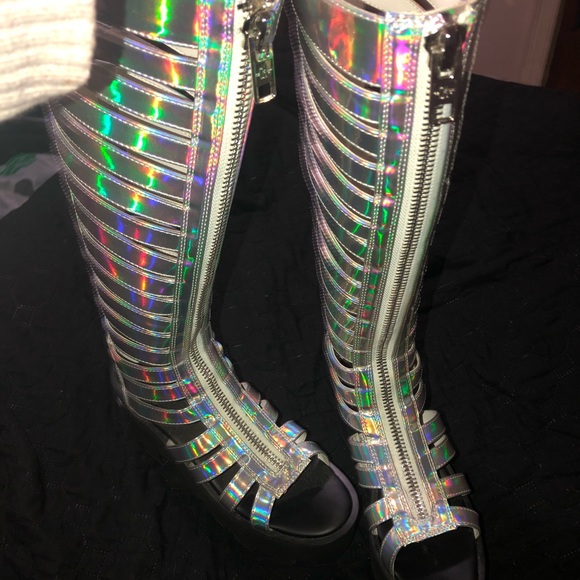 Dolls Kill Shoes - Holographic Weekend Warrior Gladiator Platforms